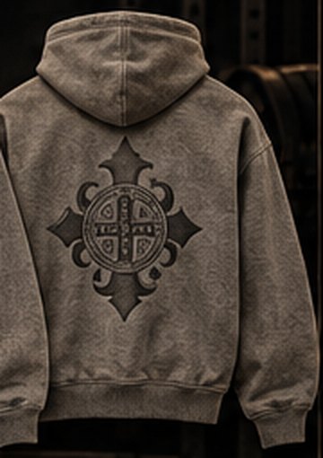 Iron grey hoodie, back: tonal UNODUX emblem