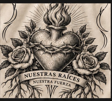 Close-up of the sacred heart back artwork